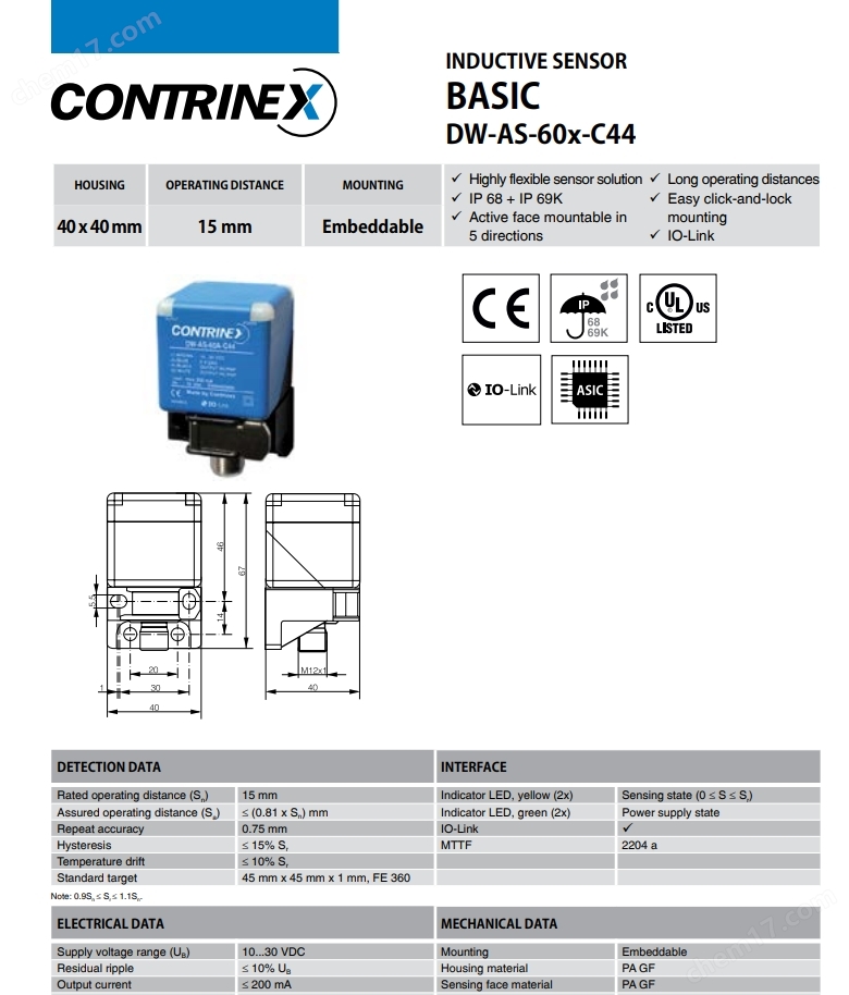 CONTRINEX 電感式傳感器
