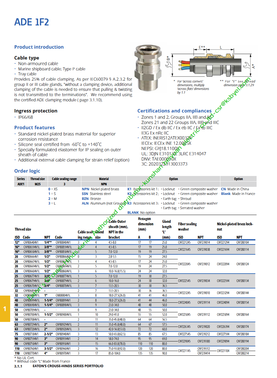 Capri ADE-1F2-非铠装电缆接头CAP806594V1L